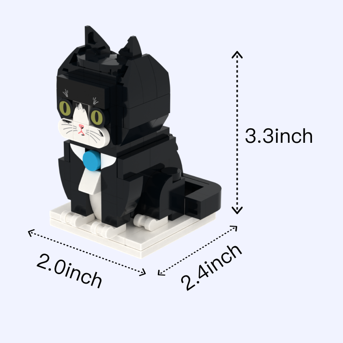 Tuxedo Cat Design 2 cat brick figure, size guide