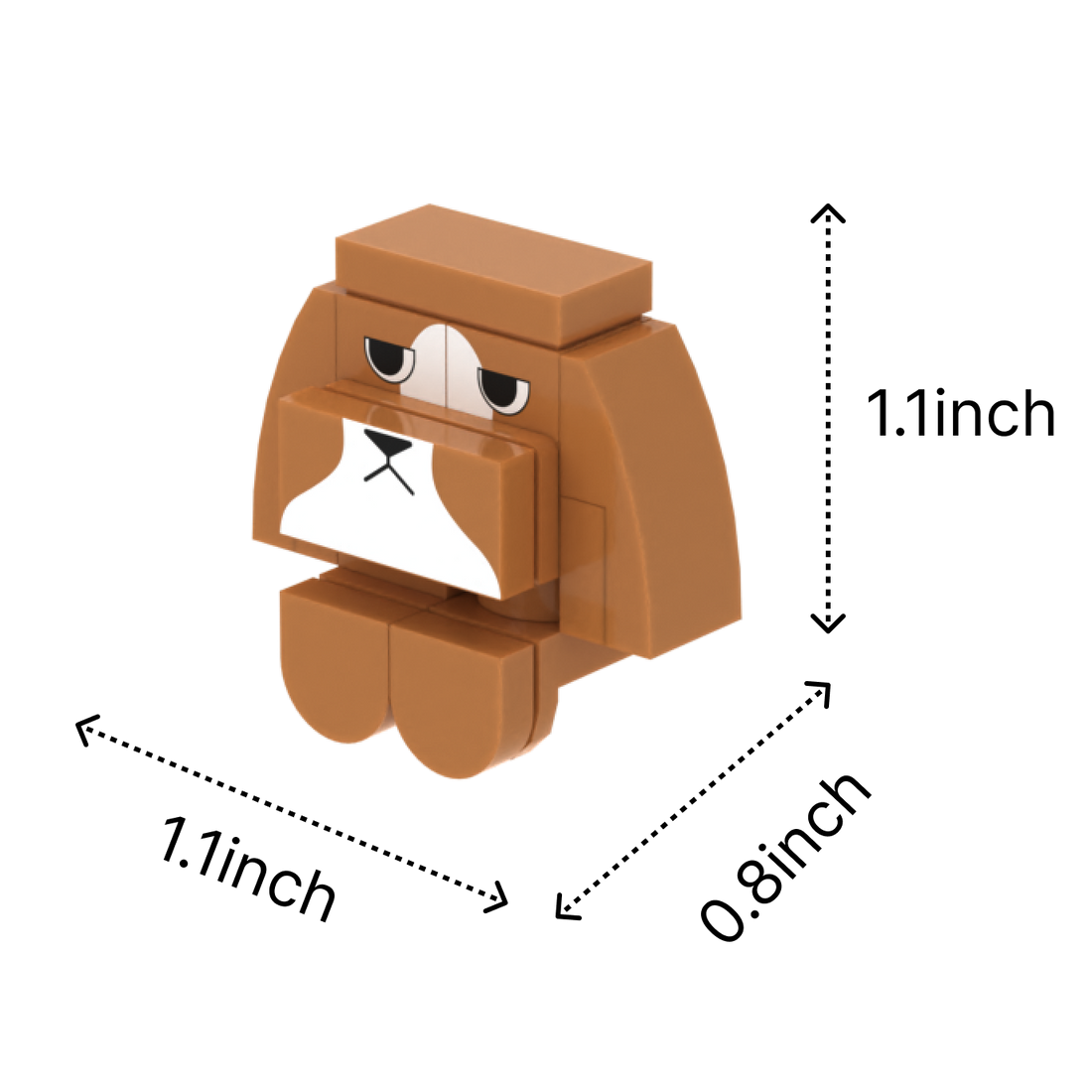 White-Brown Dog brick figure accessory, size guide