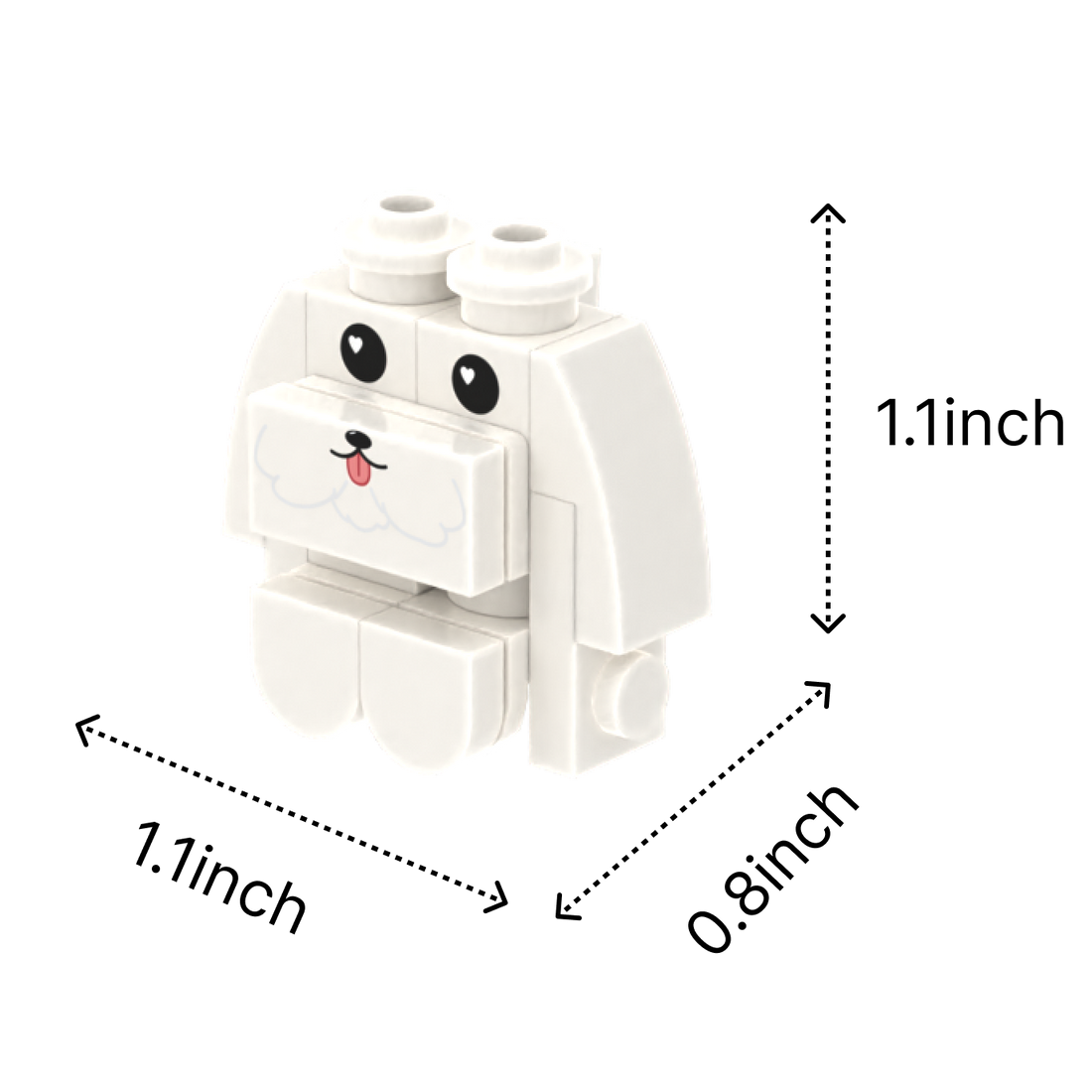 White Floppy-Eared Puppy brick figure accessory, size guide