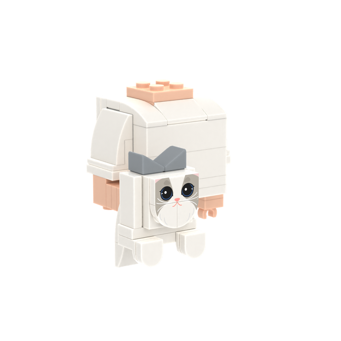 White-Gray Cat brick figure accessory, left-side view