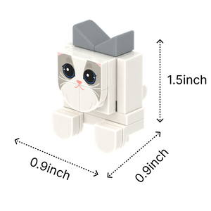 White-Gray Cat brick figure accessory, size guide