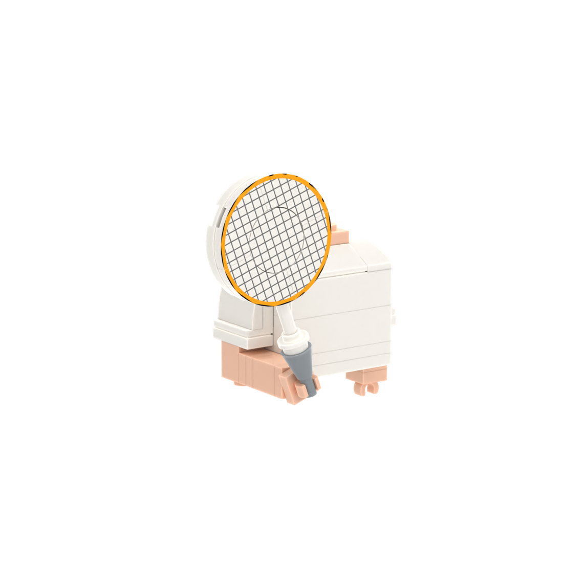 Yellow Badminton brick figure accessory, left-side view